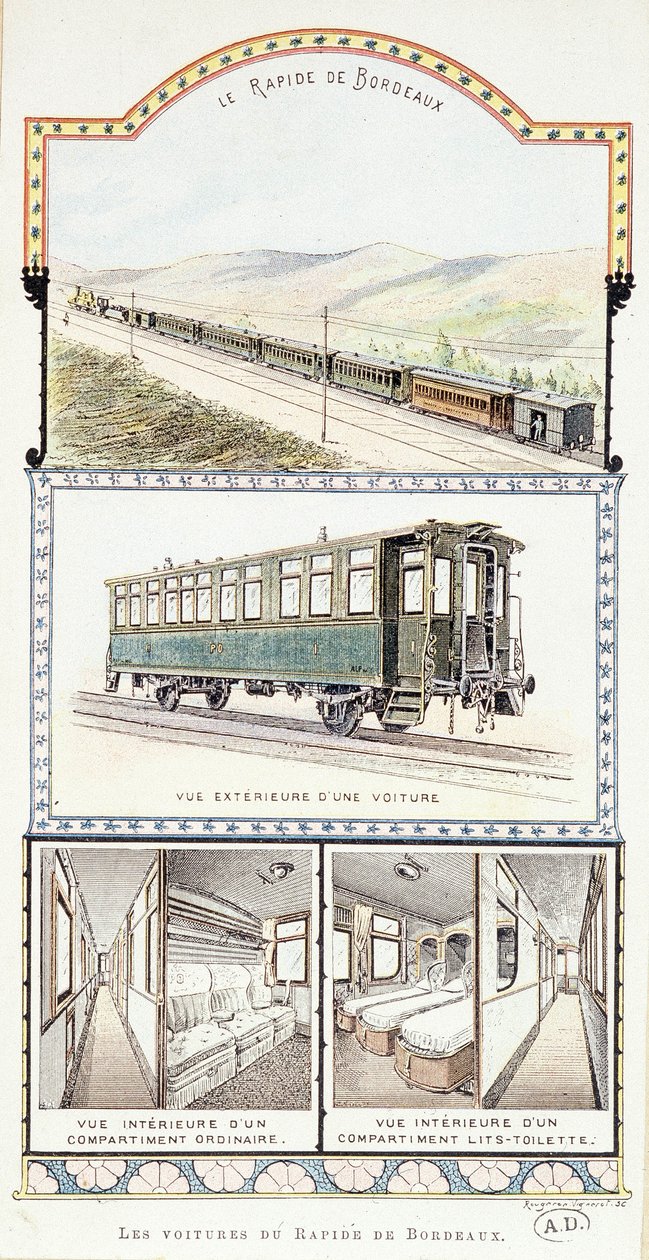 Railways of Orléans: exterior and interior views of Bordeaux Rapid cars by Unknown artist