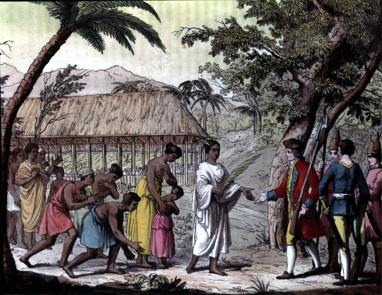 Receipt of the navigator Samuel Wallis by Queen Oberea in Tahiti. 