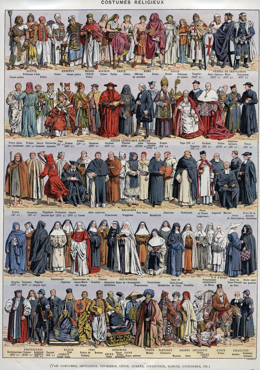 Religious Costume - From Antiquity to the 20th Century - Roman Catholic Church and Other Religions - Plate from Larousse Universal around 1920 by Unknown Artist