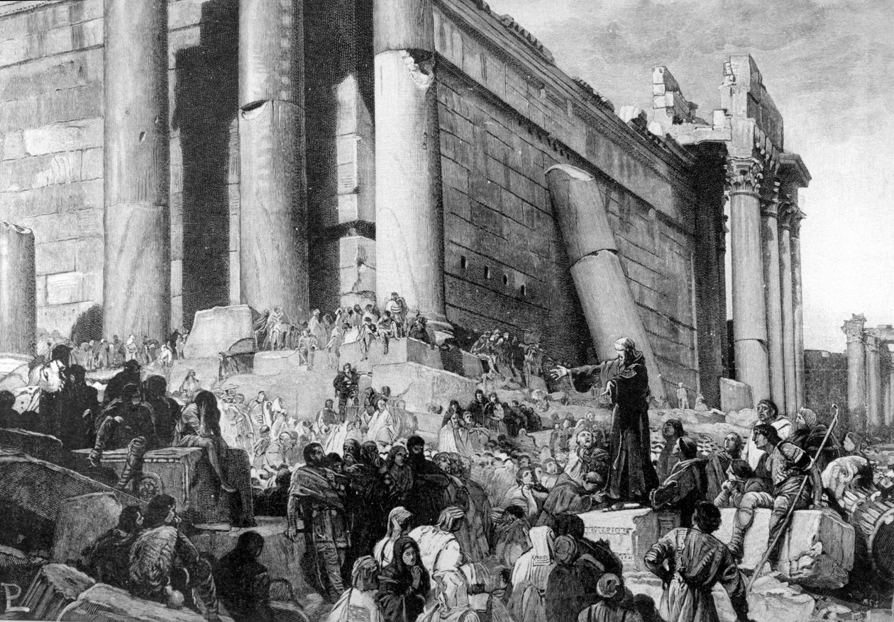 Representation of Arnaud de Brescia (1090 - 1155), Italian political and religious reformer, during the preaching. In 1145, he preached in Rome the revolt against Pope Eugene III, who was expelled and sought to restore the Roman Republic. by Unknown artist