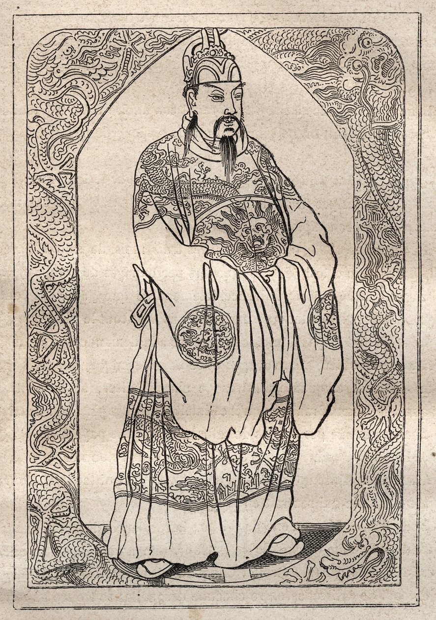 Representation of the Emperor of China, as described by Jean Baptiste Du Halde, published in 1735, after the recites of Jesuites missionaries - illustration taken from 