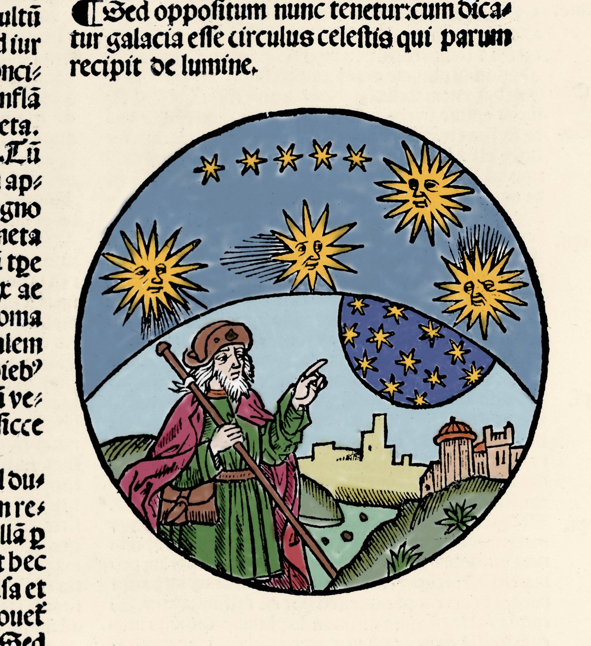 Representation of the Greek Philosopher Aristotle Indicating the Stars. Engraving from the Trek of Physics 