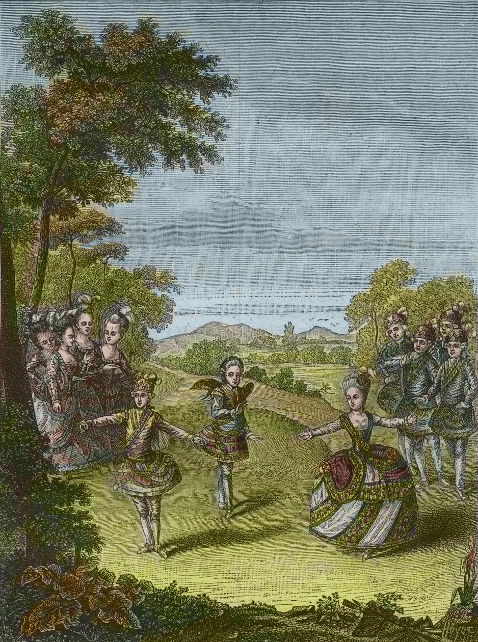 Representation of the ballet "The Triumph of Love" by Christoph Willibald Gluck at Schonbrunn, Vienna 1865 (engraving) by Unknown Artist