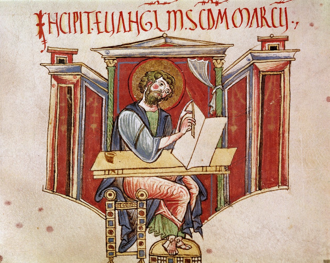 Representation of the evangelist Saint Mark. Miniature from a manuscript of the Benedictine monks 