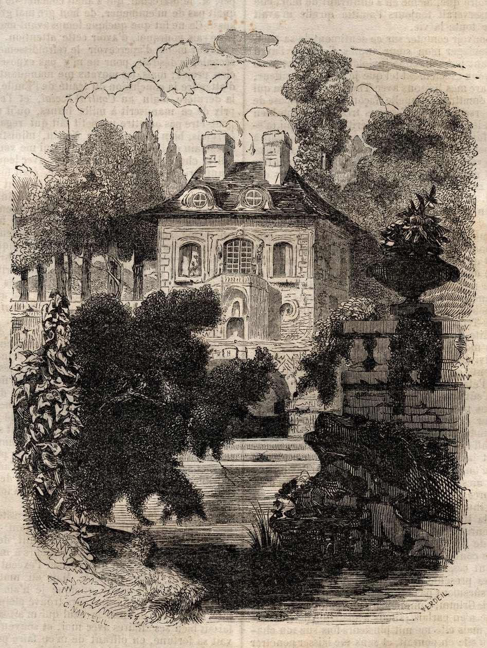 Residence of Rousseau on the island of Saint-Pierre, Bern - Switzerland - Illustration for the Confessions by Jean-Jacques Rousseau - engraving of 1849 by Unknown artist