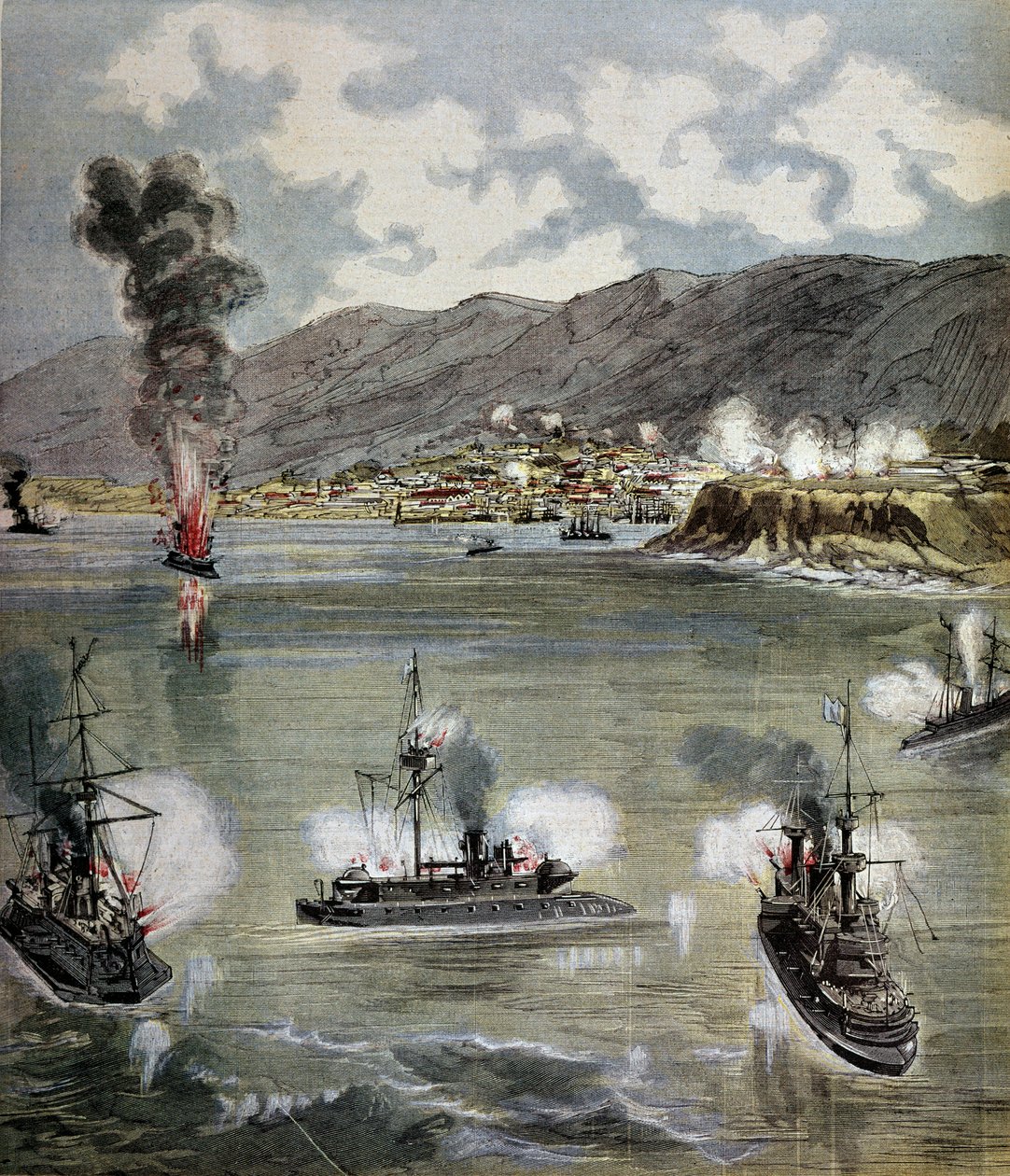 Revolution in Chile: The Attack on Valparaiso in 1891. Illustration from Supplement Illustrates du Pepetit Journal by Unknown artist