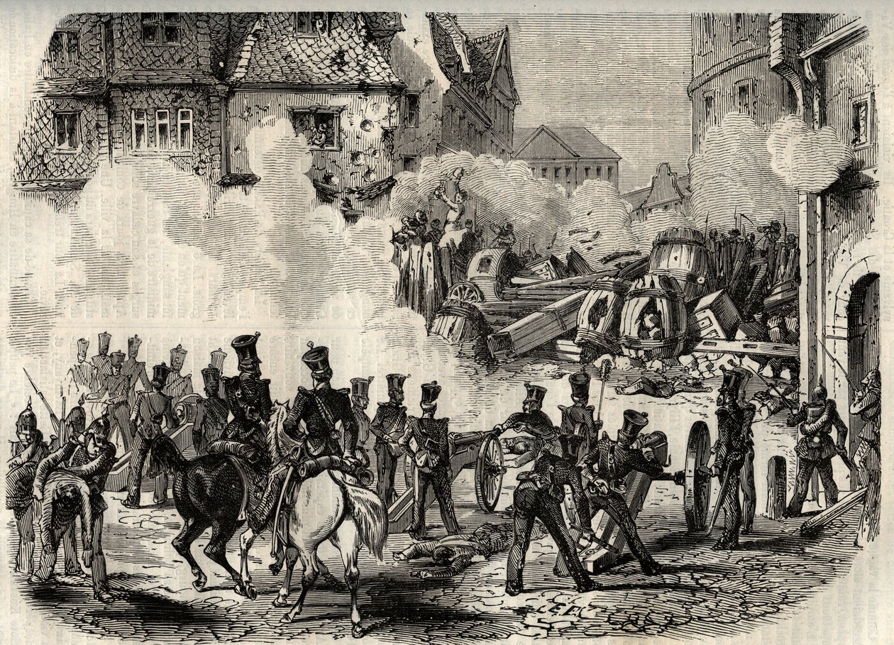 Revolutions 1848-1849, Germany, Frankfurt - Troops storming a barricade in Frankfurt, Germany, on Sept. 18 by Unknown artist