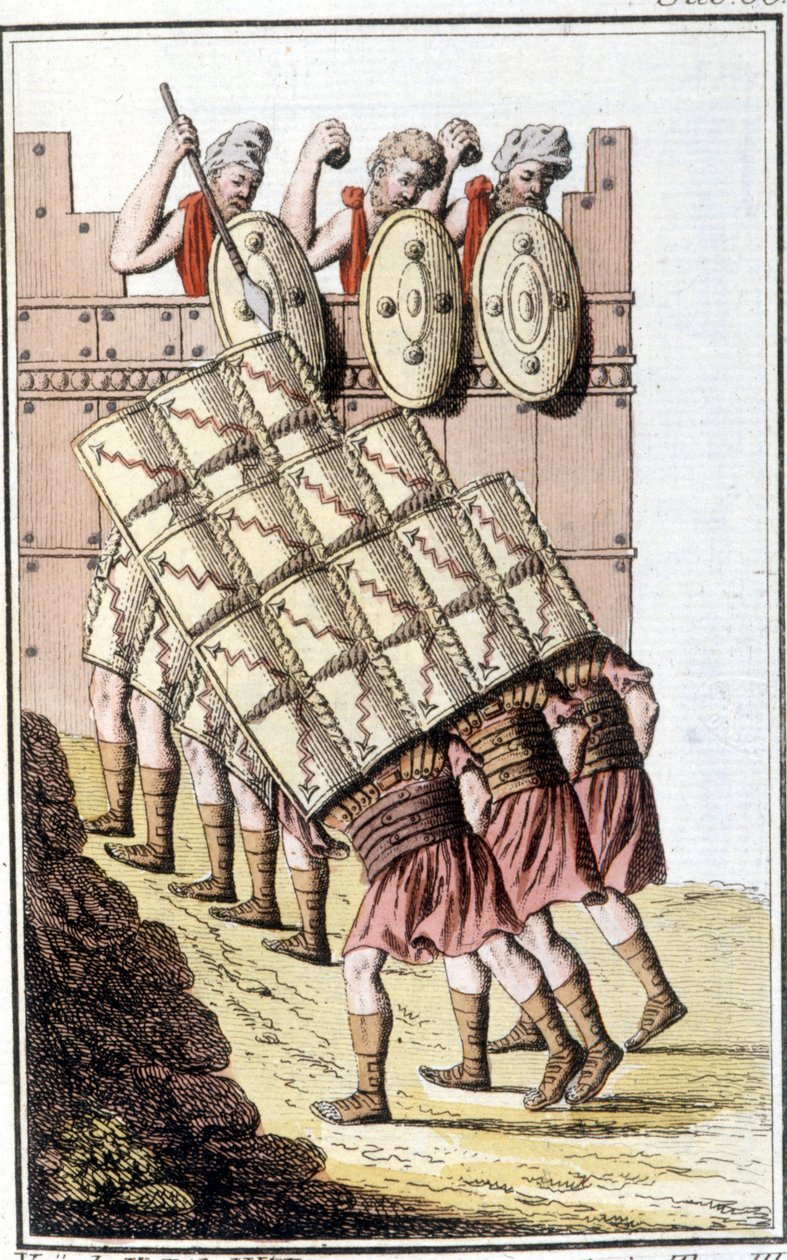 Roman soldiers (Roman legion) maneuvering and defending themselves with their shields by Unknown artist