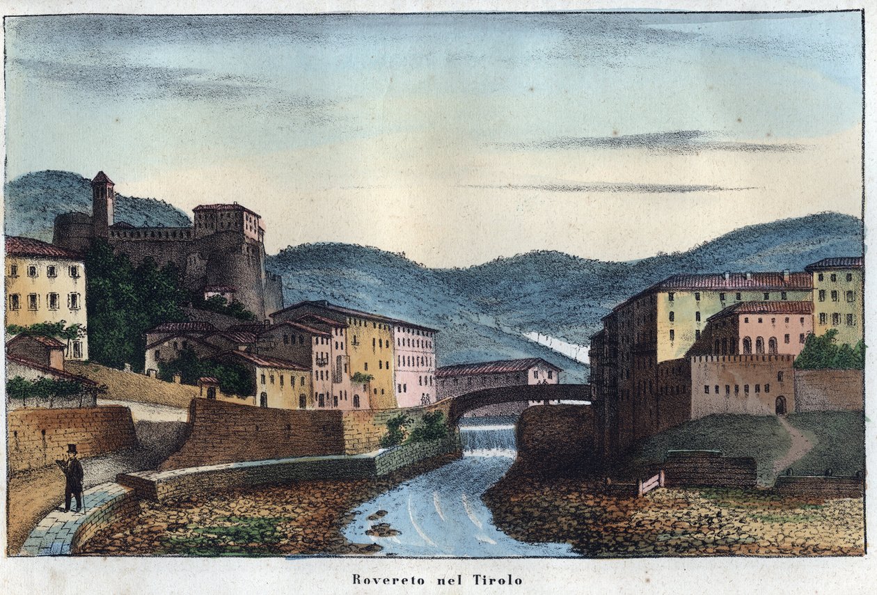 Rovereto city in Trentino in northern Italy - 19th century - engraving from Usi e Costumi di Tutti i Popoli dell
