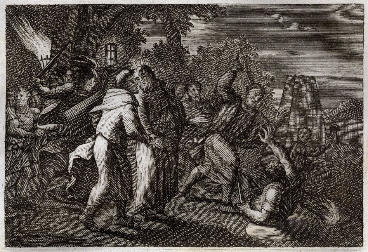 Royaumont Bible, New Testament: Arrest of Jesus Christ or the Kiss of Judas (illustration from 1811) by Unknown artist