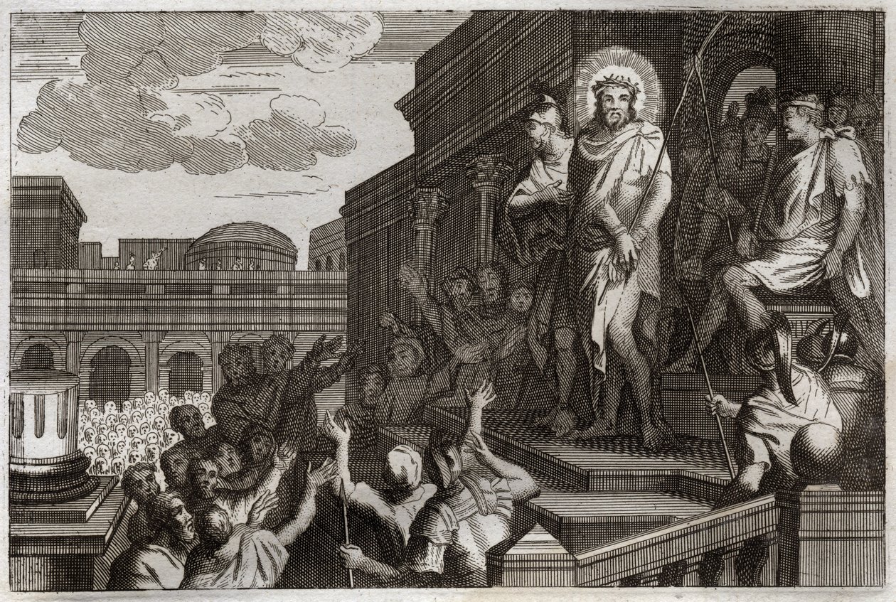 Royaumont Bible, New Testament: Ecce Homo. Pontius Pilate Presents Jesus Christ to the Crowd Saying, 