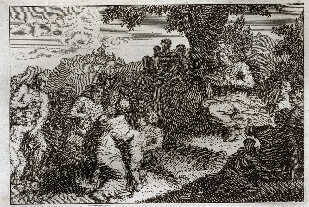 Royaumont Bible, New Testament: Sermon on the Mount. Jesus Christ chooses twelve Apostles from his disciples, and delivers the Sermon on the Mount. Illustration from 1811 by Unknown artist