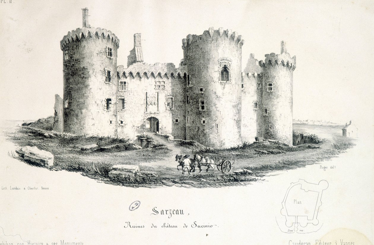 Ruins of the castle of Sucinio in Sarzeau (Morbihan) - engraving by Unknown artist