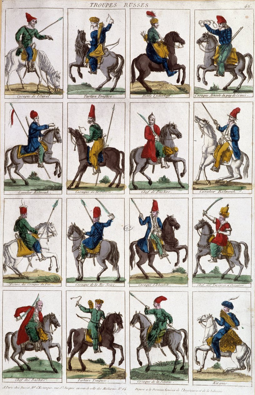 Russian Arm Horsemen - engraving by Unknown artist