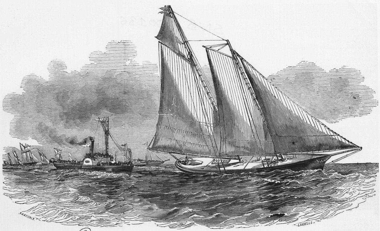 Sailing: America at the Cowes Regattas Taking the Head of the Race (engraving) by Unknown artist