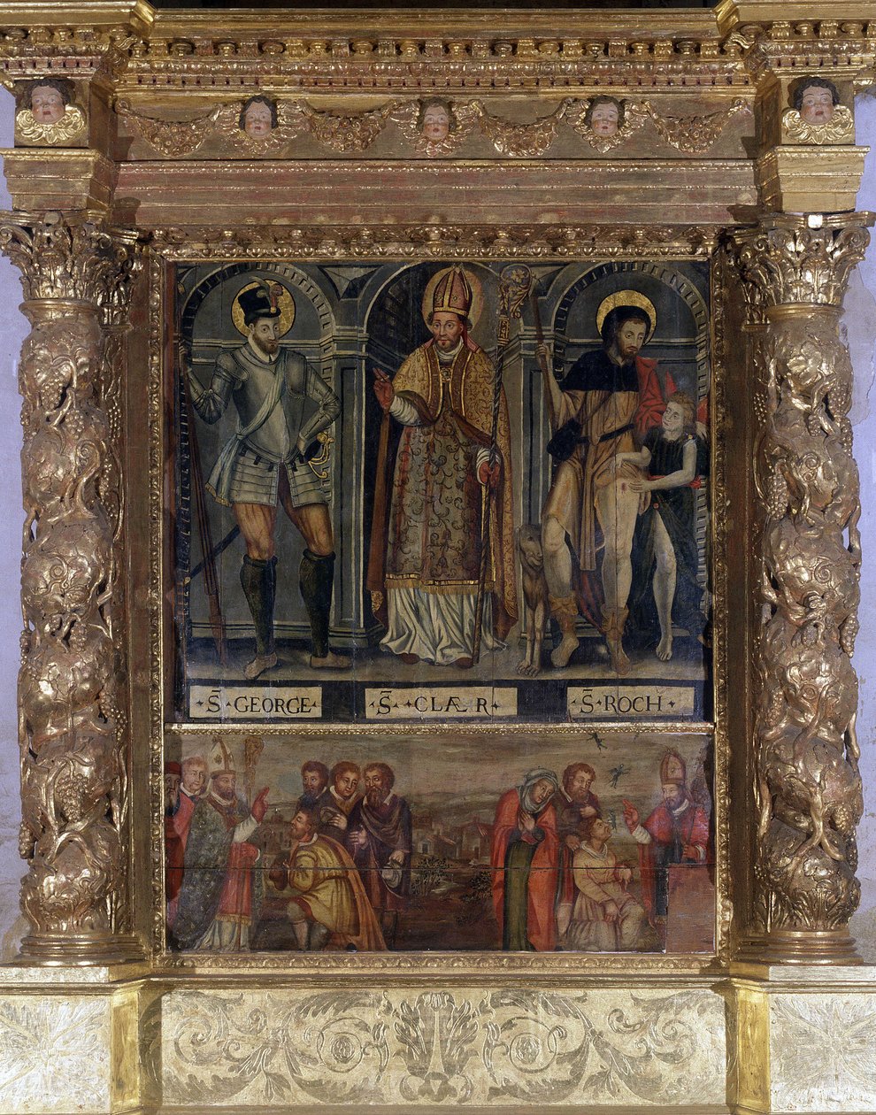 Saint Clair or Saint Roch Altar: St Roch and the Button of the Plague and Saint George in the fashion of Henry III - Church of Our Lady of the Assumption of Rognes by Unknown artist