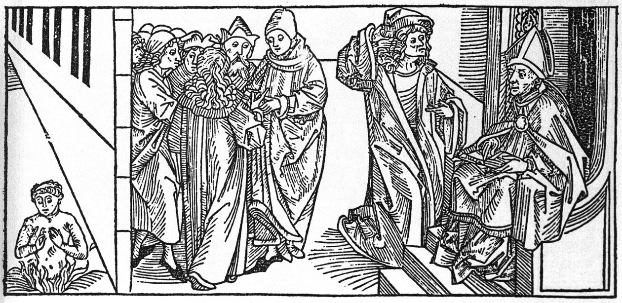 Saint Severin. Engraving from “Leben der Heiligen - sommerteil” (The book of the saint) by Jacobus (James) of Voragine (1228-1298). Lubeck 1488. by Unknown artist