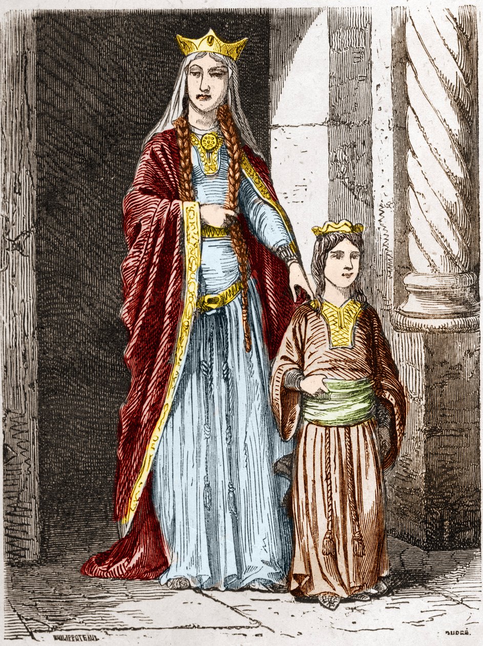 Sainte Bathilde (or Batilde, Bathylle, Beaudour) (626-680), Queen of the Francs with Clotaire. Engraving in 