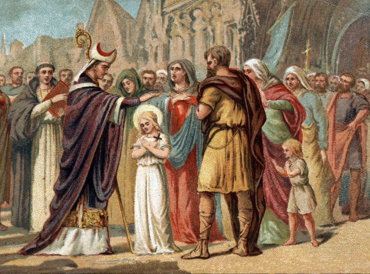 Sainte Genevieve (422-502), patron saint of Paris with Saint Germain d