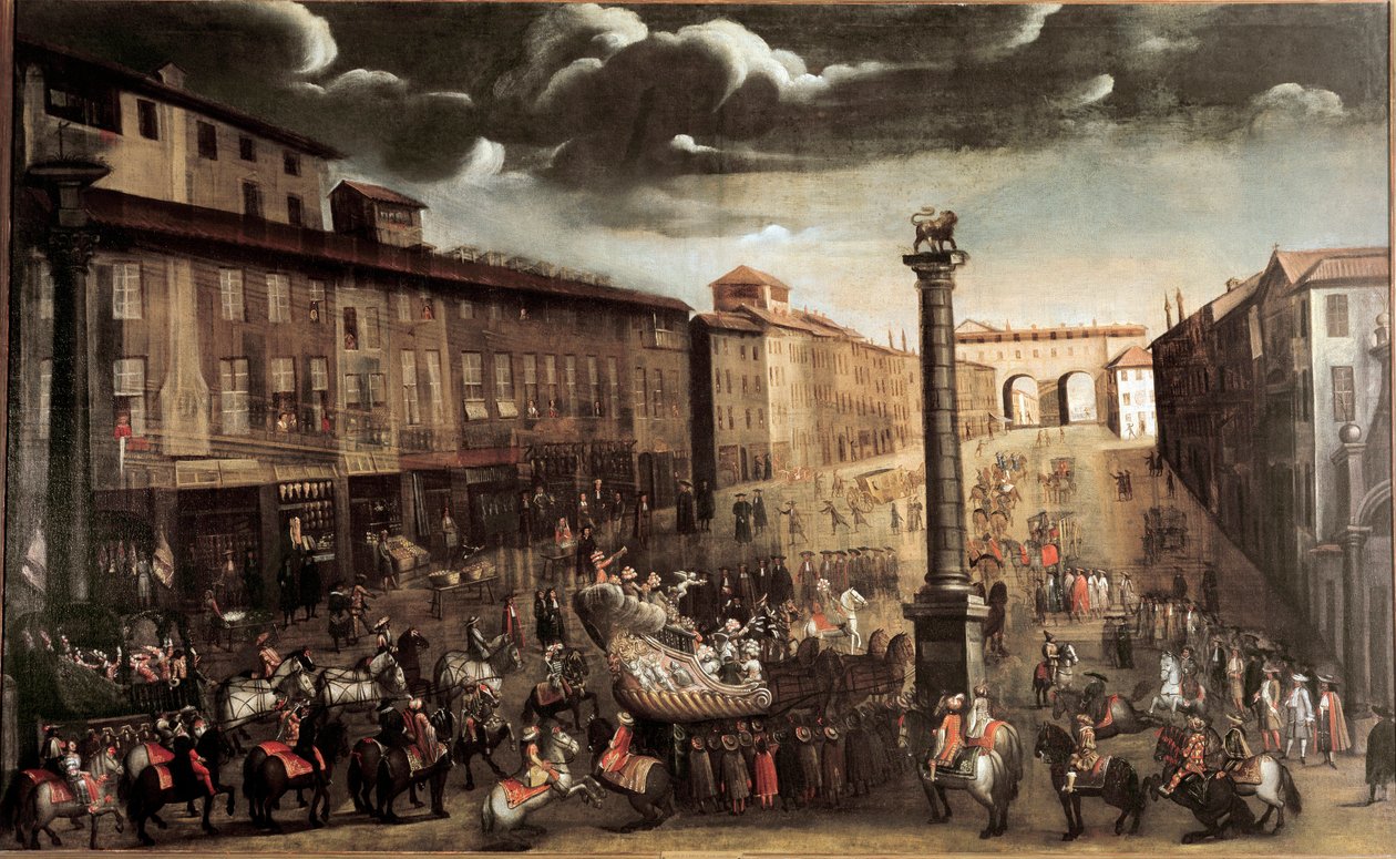 San Babila square during carnival, Milan by Unknown artist