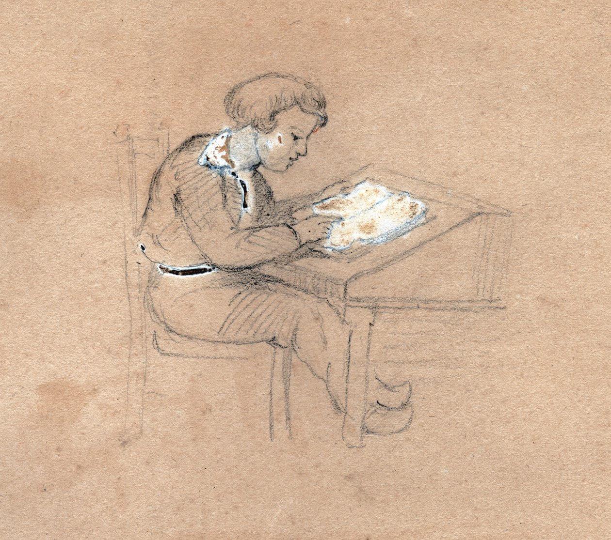 Schoolboy at Work (drawing, circa 1830) by Unknown artist