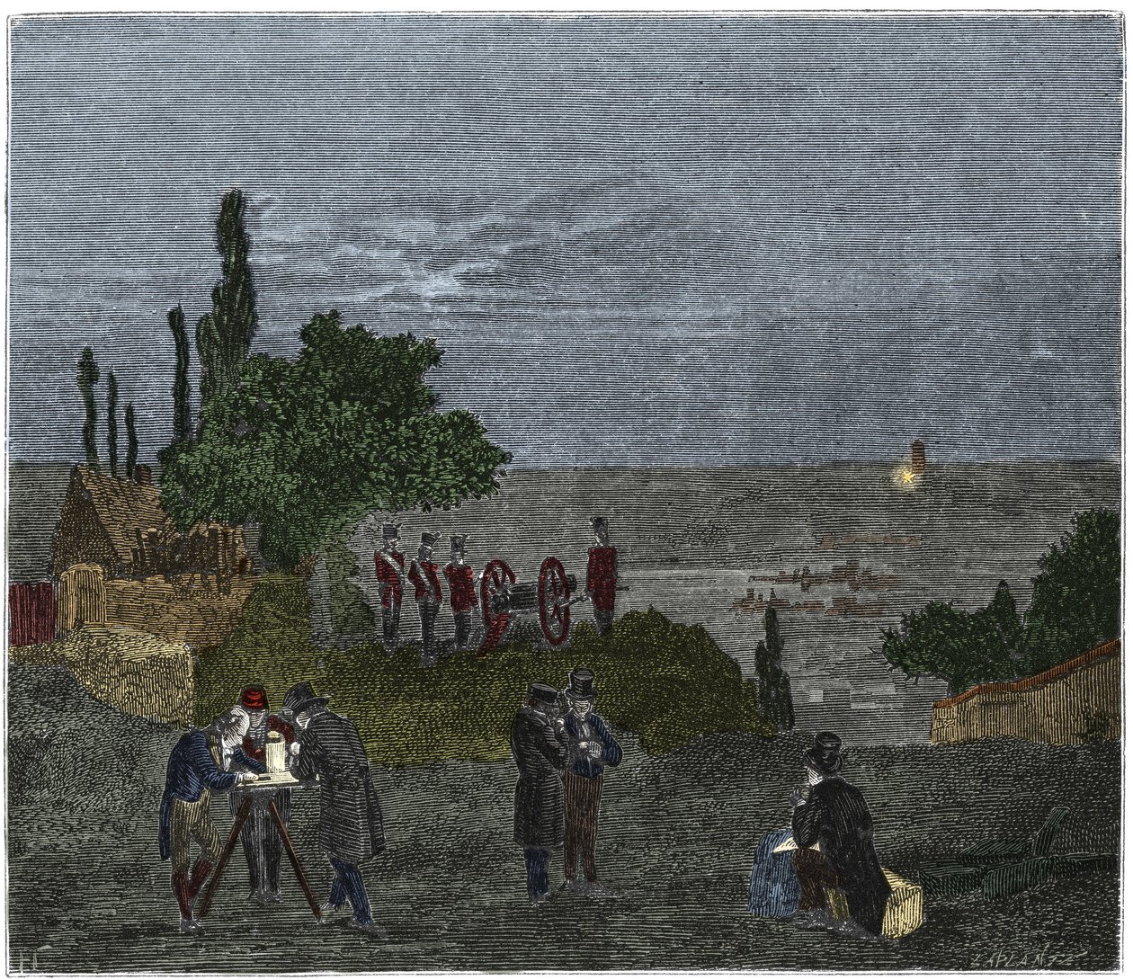 Scientific experiment: the calculation of the speed of sound by Humboldt, Louis-Joseph Gay-Lussac, Bouvard, Prony, and Mathieu by Unknown artist