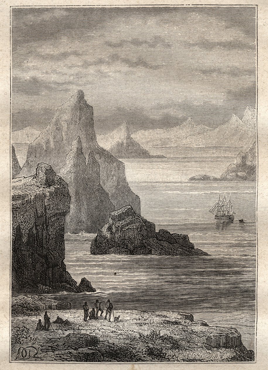 Second voyage (1772-1775) by Captain James Cook (1728-1779): view of the Noel Canal, Terre de Fuego - illustration taken from 