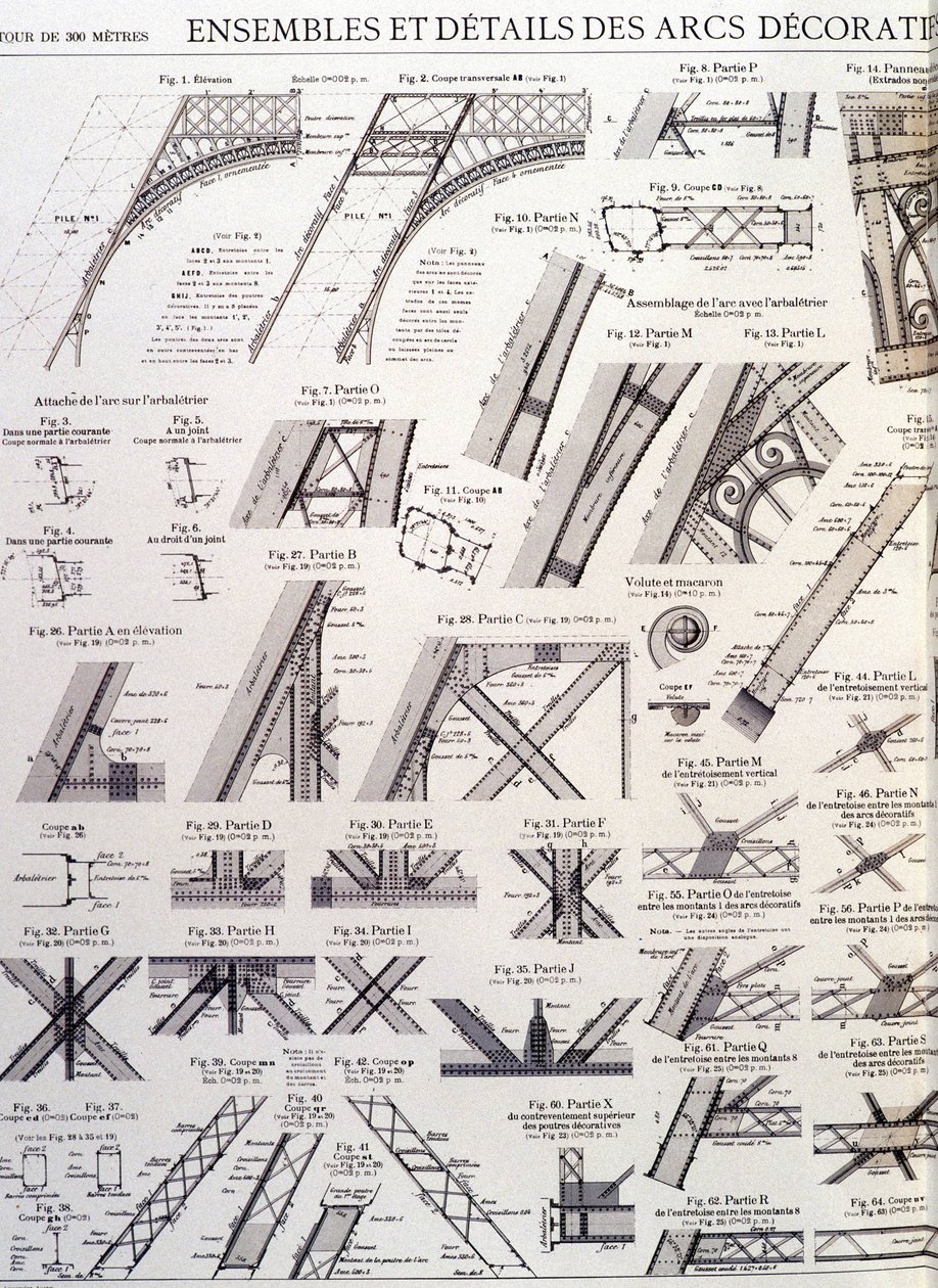 Sets and details of the decorative arches of the Eiffel Tower - industrial design by Unknown artist