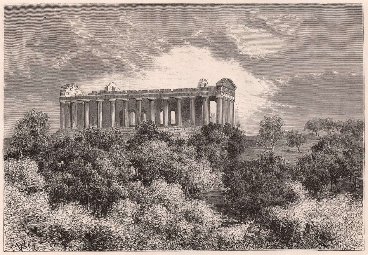 Side view of the ancient Hellenic Temple of Concord in Agrigento, Sicily, Italy by Unknown