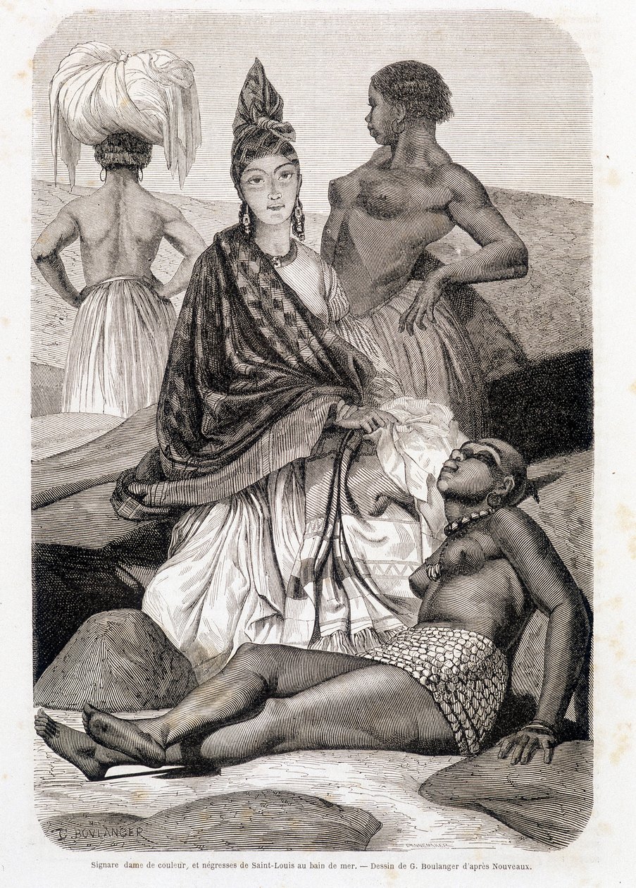 Signare lady of colour and negress of Saint Louis in the sea bath - in 