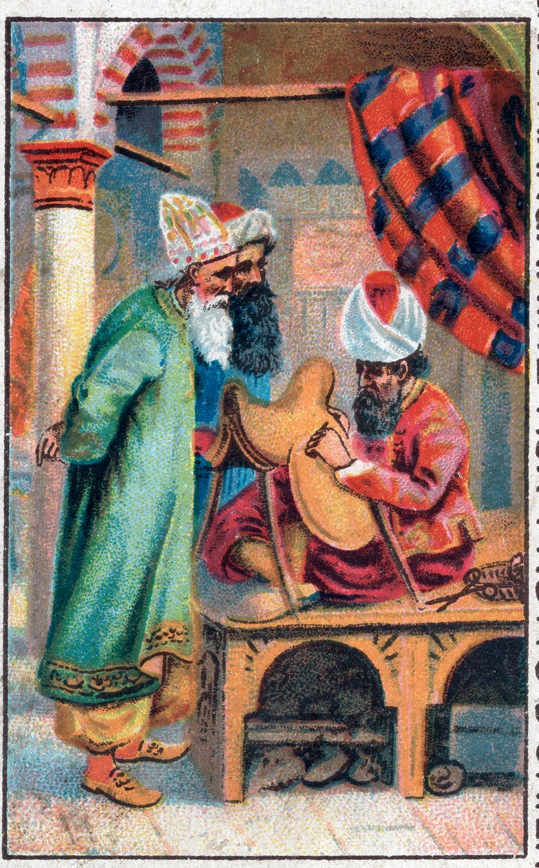Sindbad makes a saddle. The wonderful adventures of Sinbad the sailor. Popular tale of 1001 nights. by Unknown artist