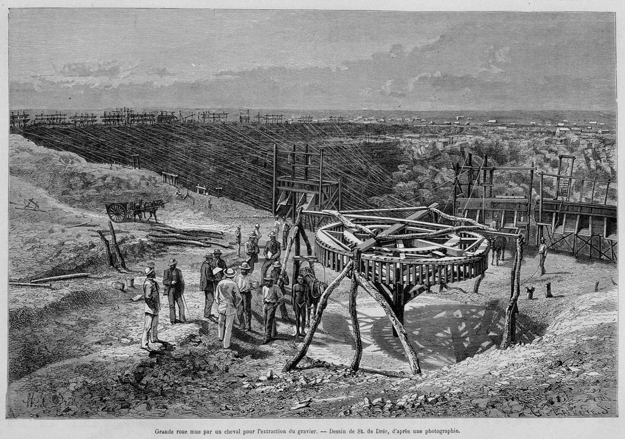 South African Diamond Mines: horse-drawn gravel mill - in 