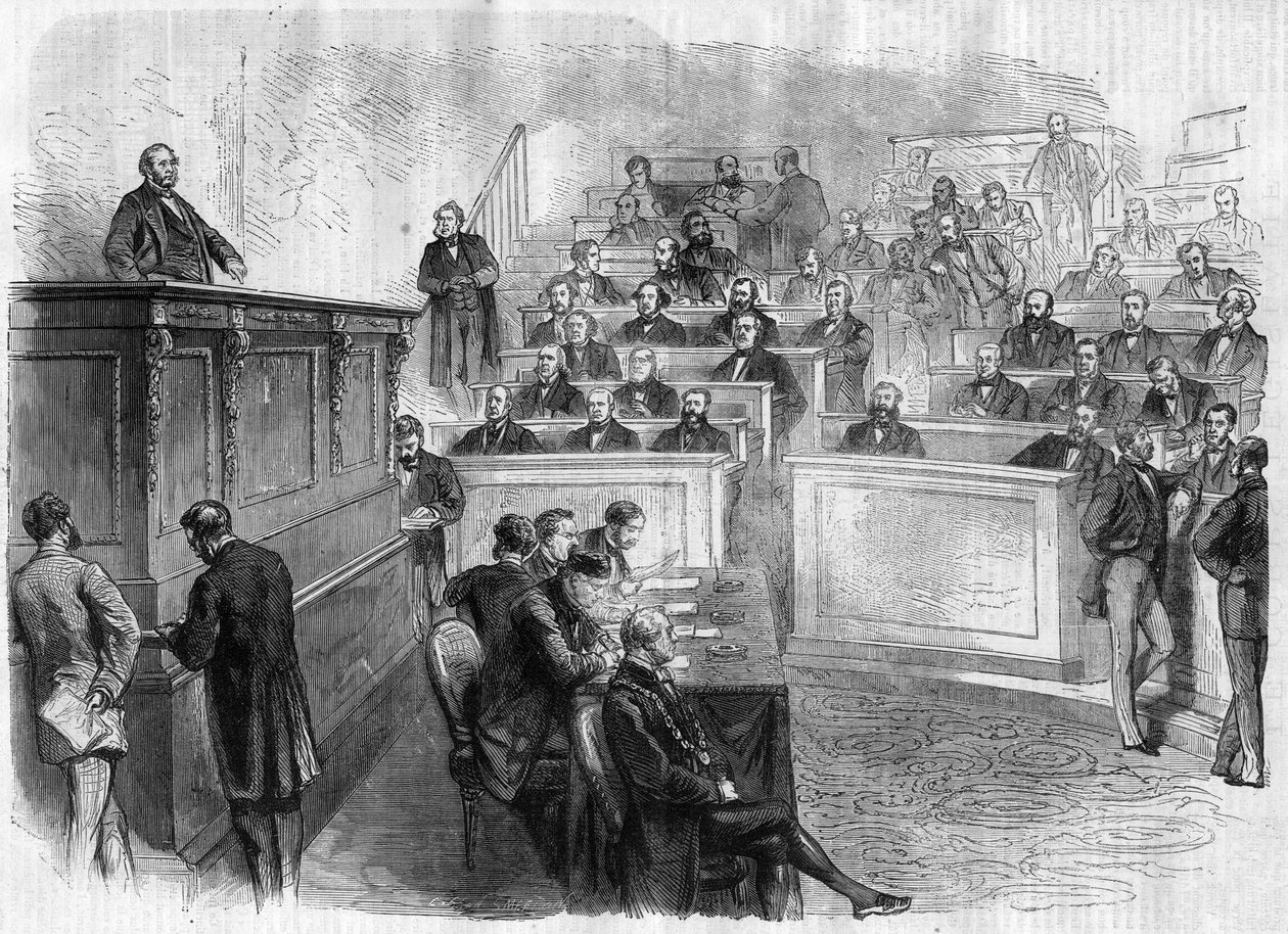 Speech by Eugene Rouher (1814-1884) at the tribune du corps legislatif - Engraving in 