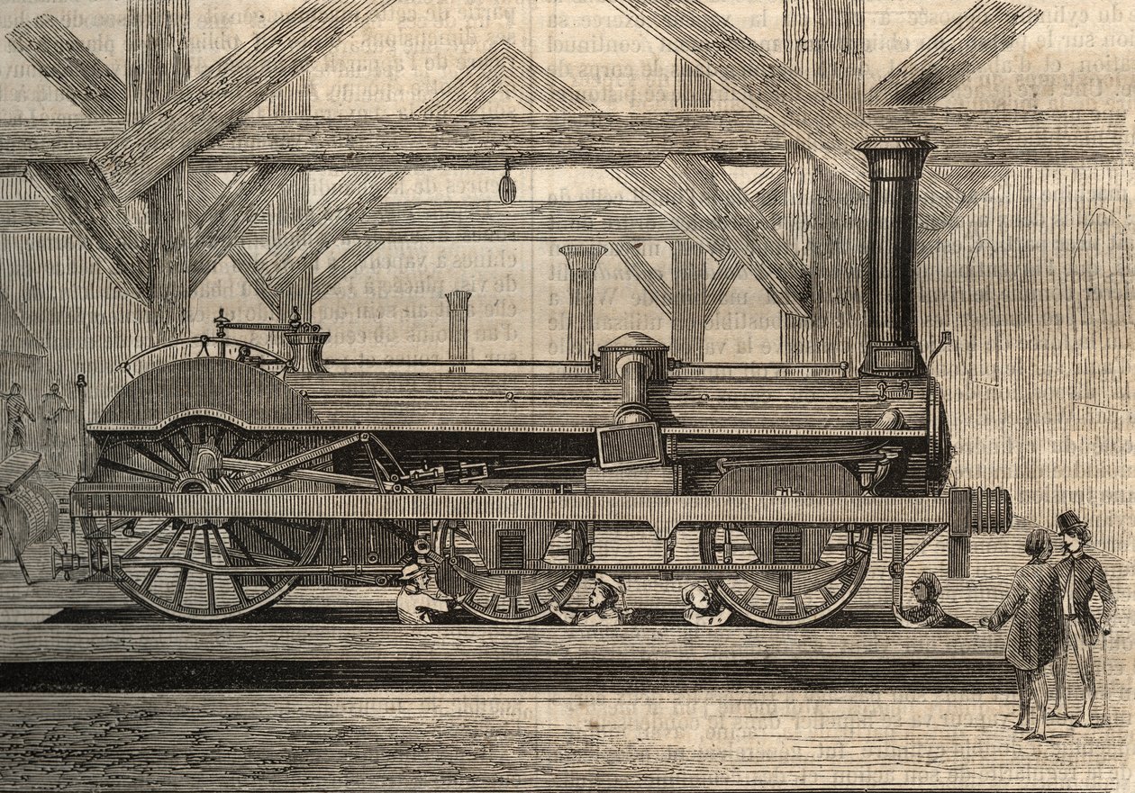 Steam Locomotive Model, Crampton System Named Thomas Russell Crampton. Engraving from 1856 by Unknown artist