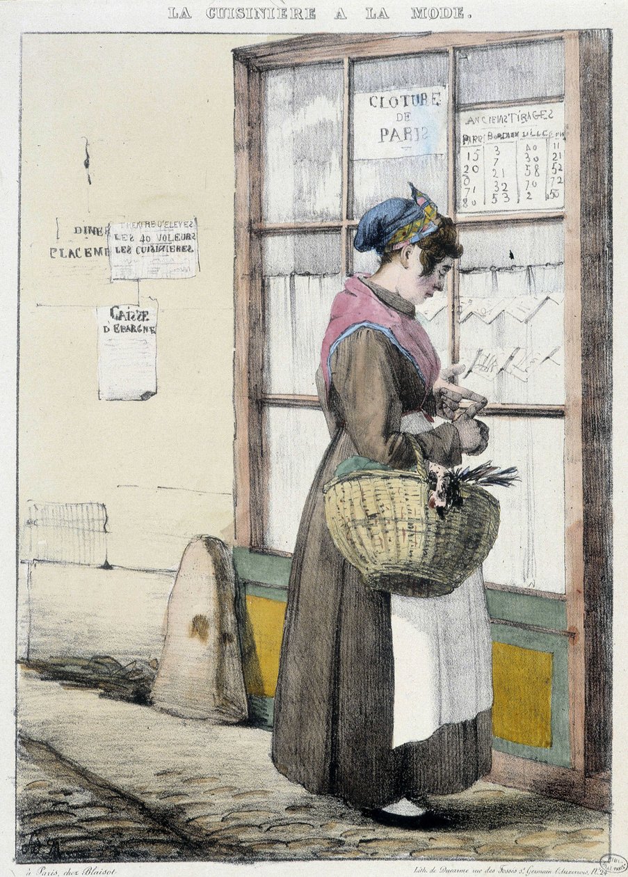 Stove with money for shopping - engraving by Unknown artist