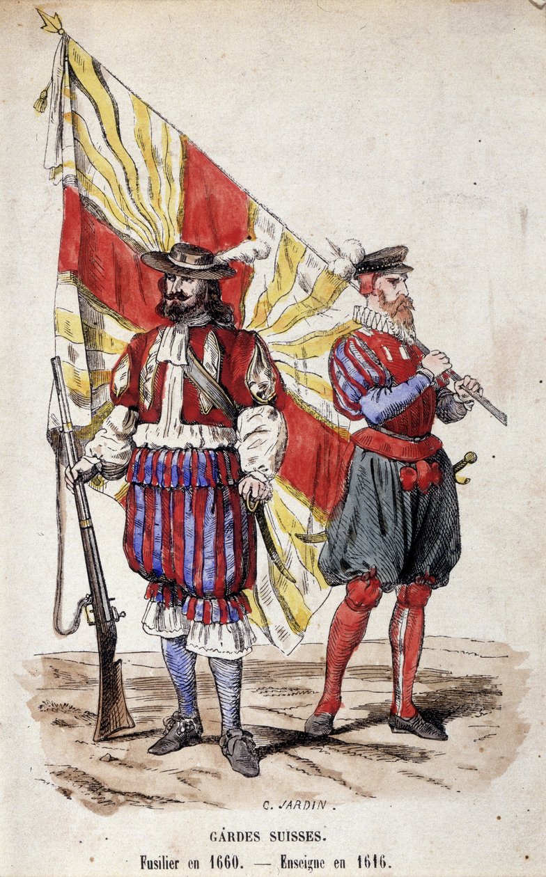 Swiss Guards: Fusilier in 1660 and Ensign in 1616 by Unknown artist
