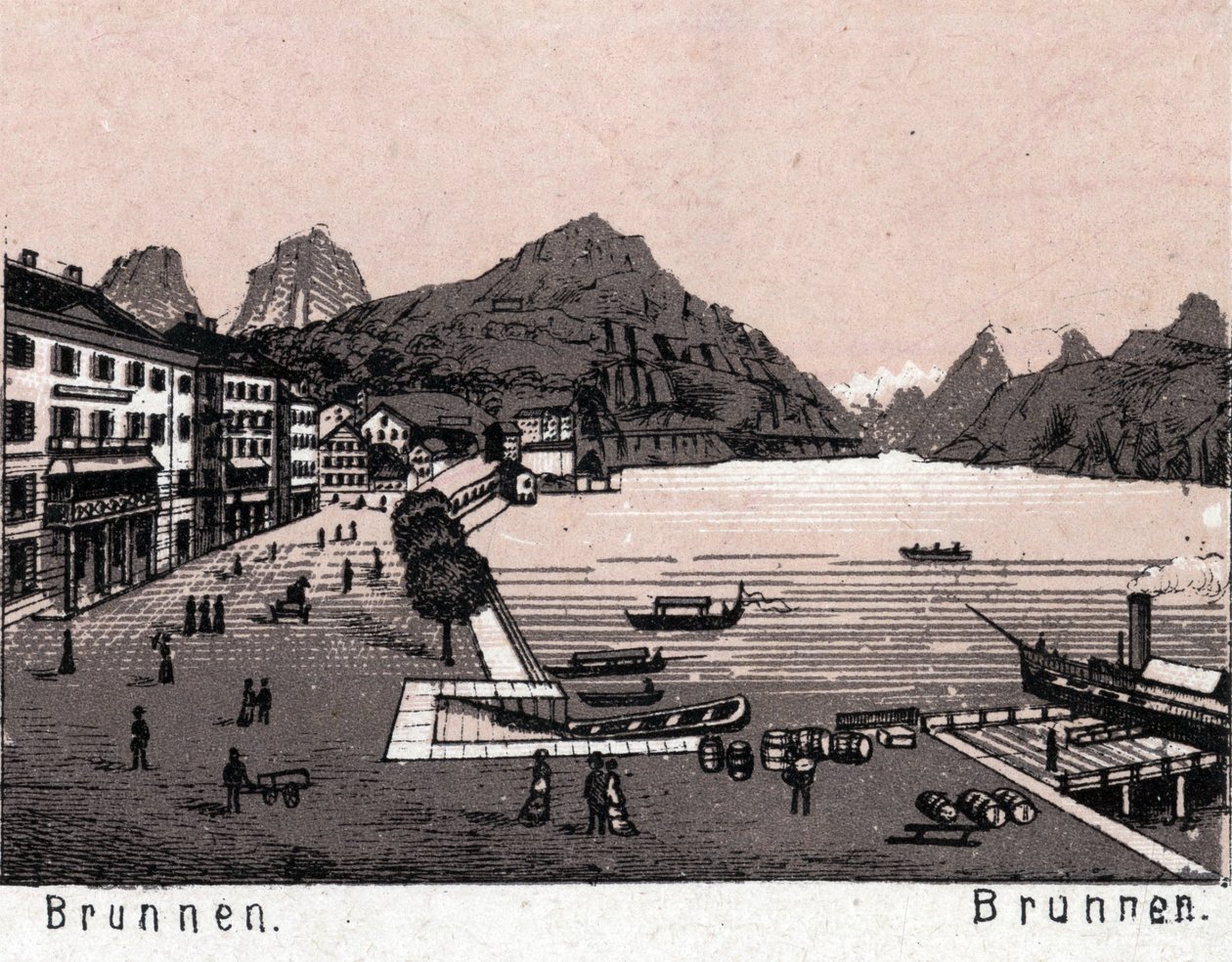 Switzerland: View of the City of Brunnen. in “The World Illustrates 168 Views” Undated (late 19th century) by Unknown artist