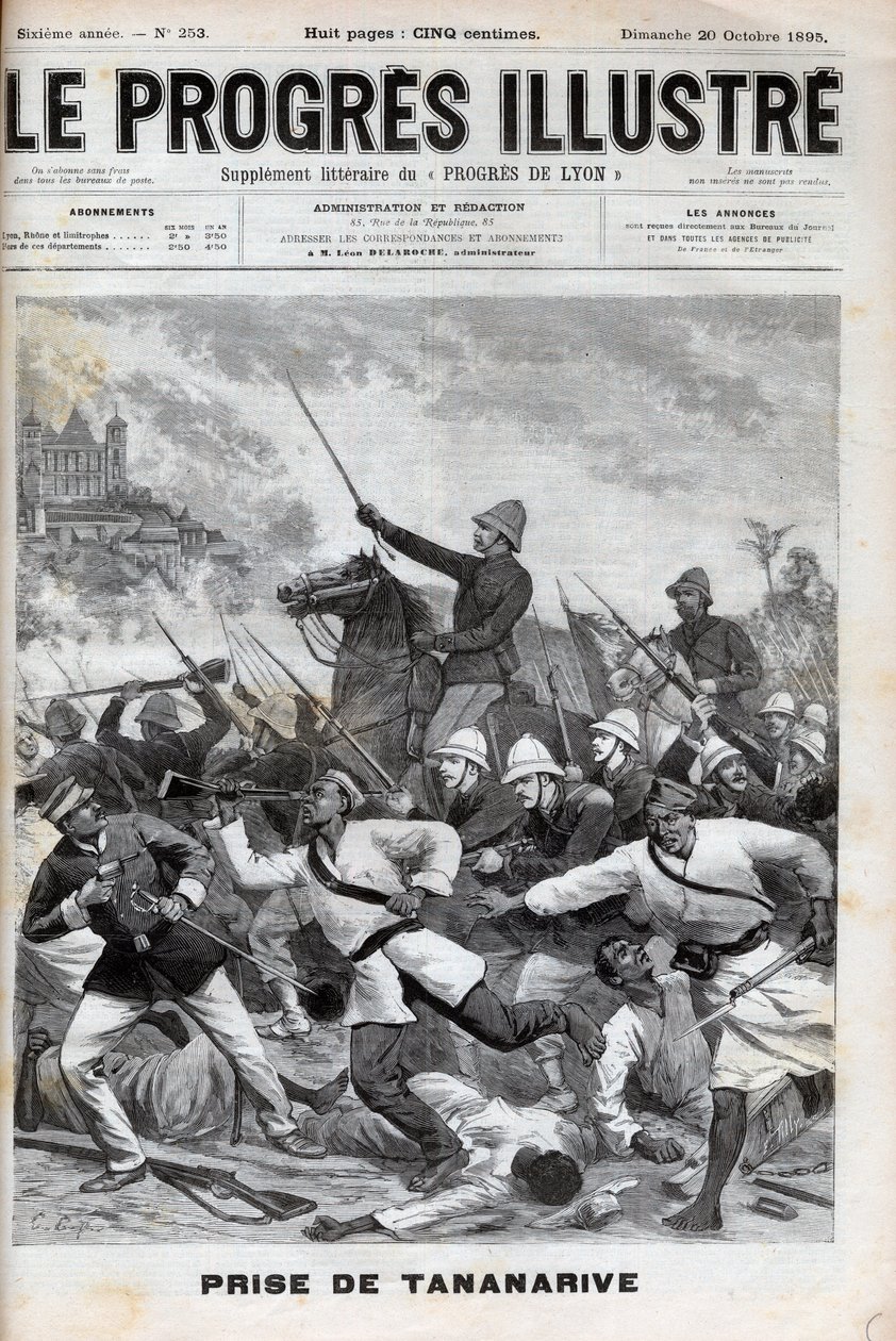 Taking Antananarivo - French military invaded Antananarivo 1895 - capture of Tananarive by the French expeditionary force on 30 September 1895 - engraving in “Le Progres illustrious” de 1895 by Unknown artist