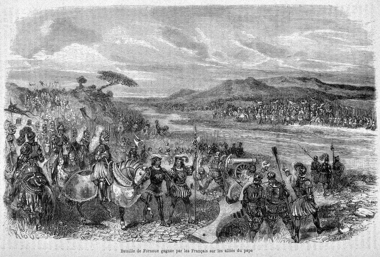 The Battle of Fornoua (Fornovo) won by the French over the allies of the Pope in 1495 - in 