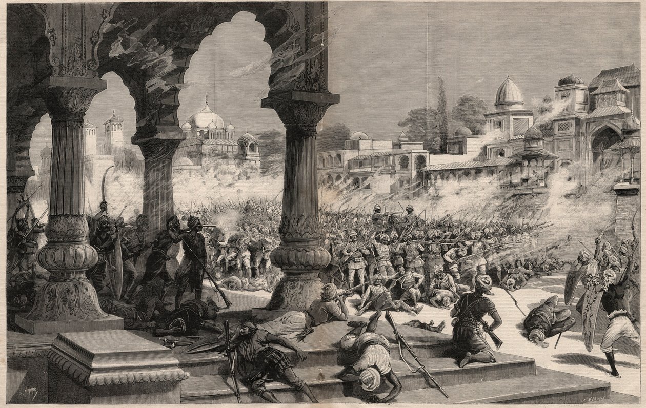 The Battle of Manipur - British Indian insurrections - massacre of a column of about 500 English soldiers, called by the Maharadjah whose subjects revolted in Manipur (territory on the borders of Assam and Burma) in India by Unknown artist