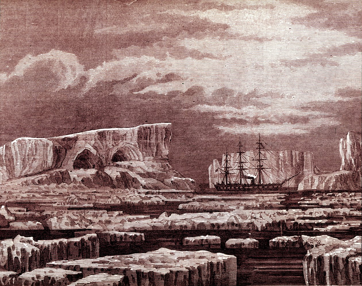 The Challenger boat in the middle of the icebergs by Unknown artist