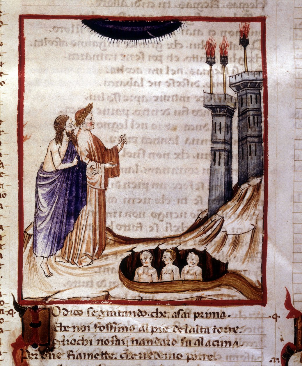 The Divine Comedy of Dante Alighieri. Hell. Miniature depicting the city of Dis. 14th century manuscript by Unknown artist