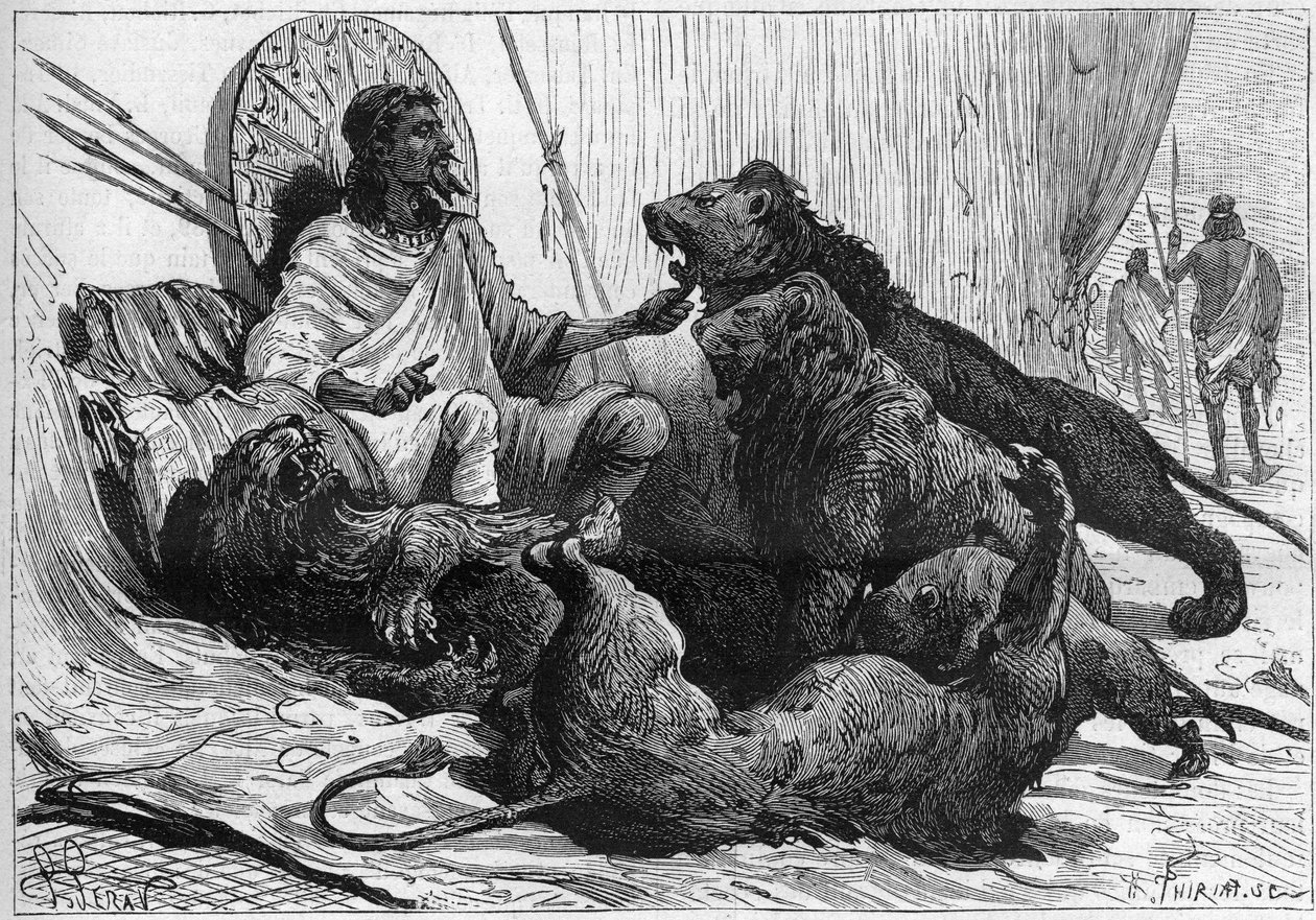 The Emperor Theodoros of Abyssinia surrounds his lions. In 