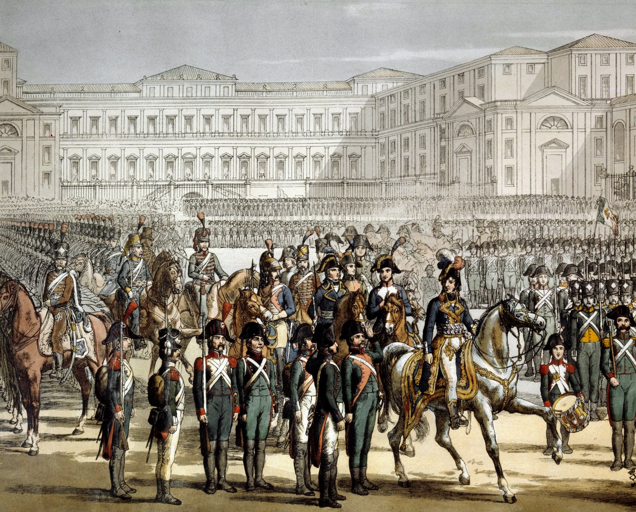 The French General and King of Naples Gioacchino Murat Reviews the Cisalpine Militia in Front of the Villa Reale de Monza by Unknown artist