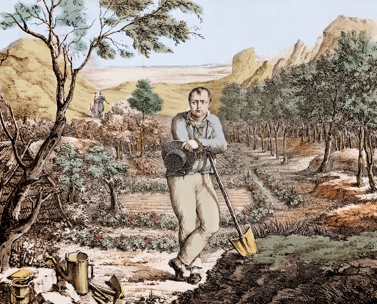 The Gardener of St Helena - Napoleon in Exile on St Helena (engraving) by Unknown artist