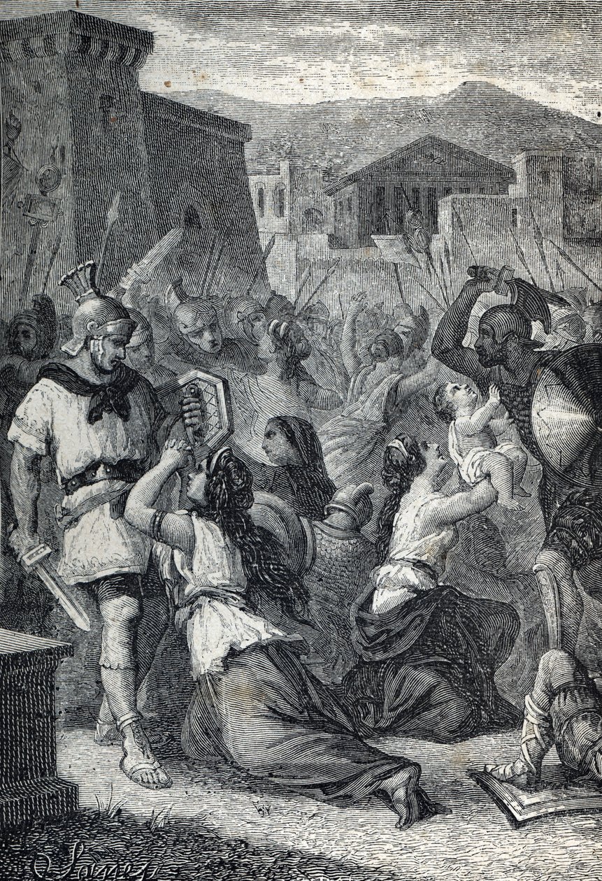 The Intervention of the Sabine Women. Engraving 1884 by Unknown artist