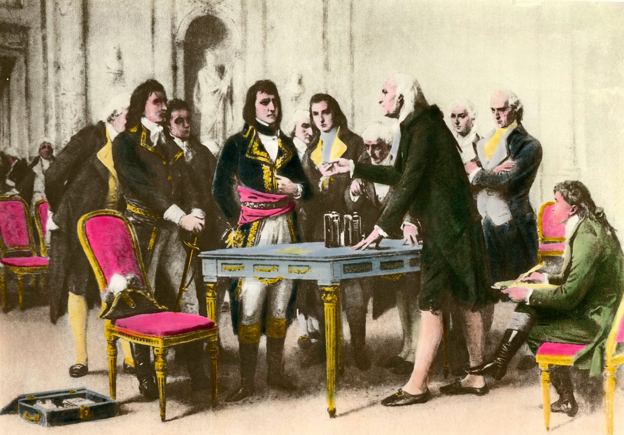 The Italian physicist Alessandro Volta (1745-1827) presents his pile to Napoleon Bonaparte. 1801 by Unknown artist