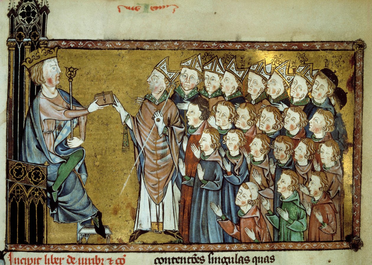 The King of France Louis X the Hutin (1289-1316) handed over the Charter to the Normans on 19/03/1315, conceiving greater independence and fewer taxes to the Duchy of Normandy. Miniature from a 14th century manuscript by Unknown artist