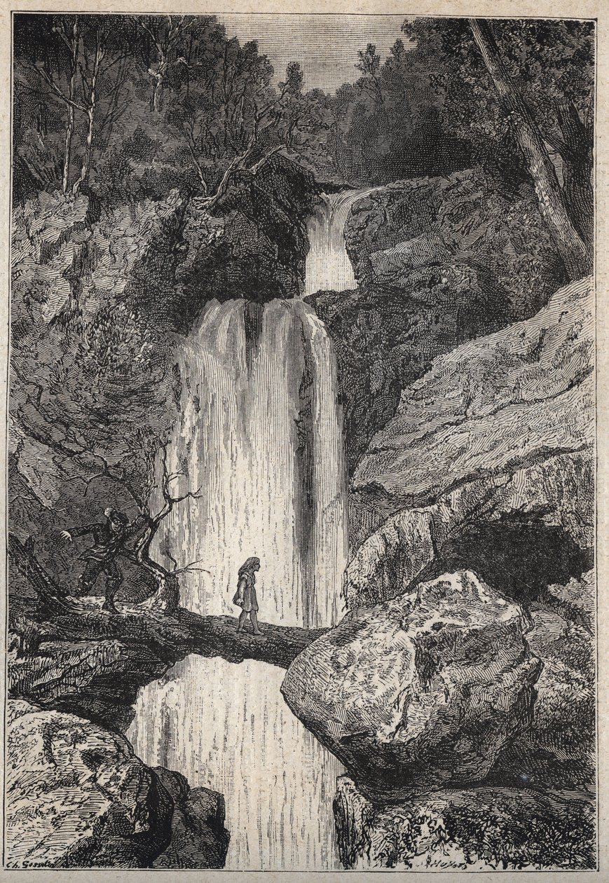 The Linklater Waterfall - 19th century illustration for the historical novel 