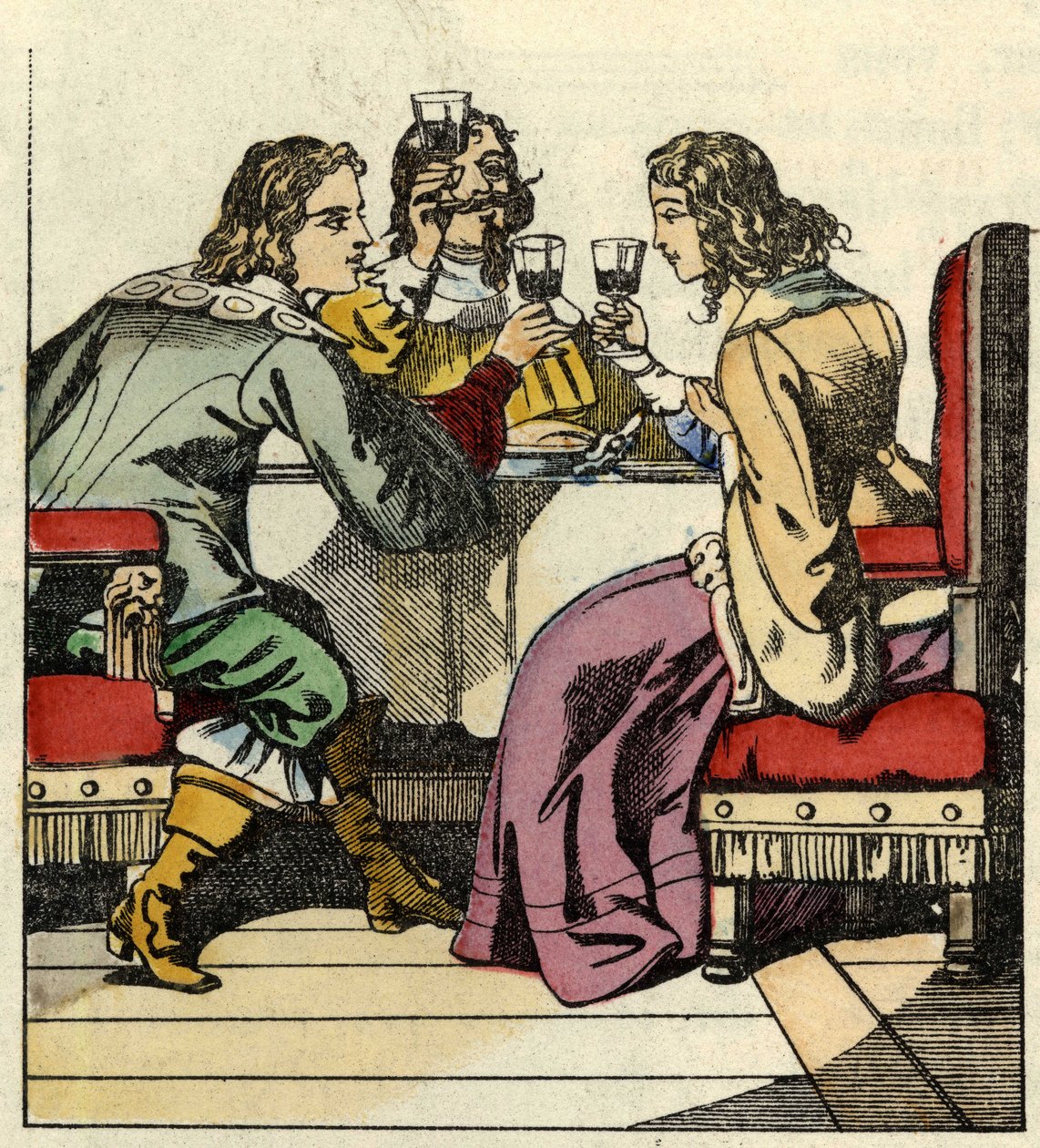 The Marquis of Carabas invites the princess and the king to eat in the castle. Illustration of the tale 